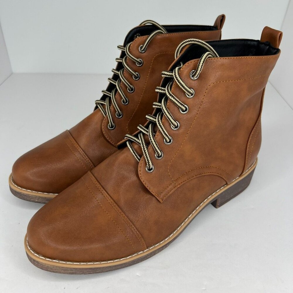 Ahongm Fashion Mens Brown Faux Leather Lace Up Almond Toe Ankle Size 43 Bootie